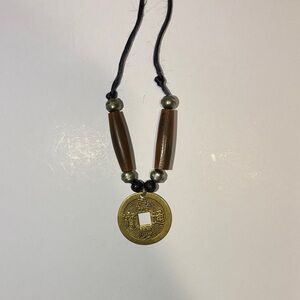 Brown and Gold Coin Pendant Necklace